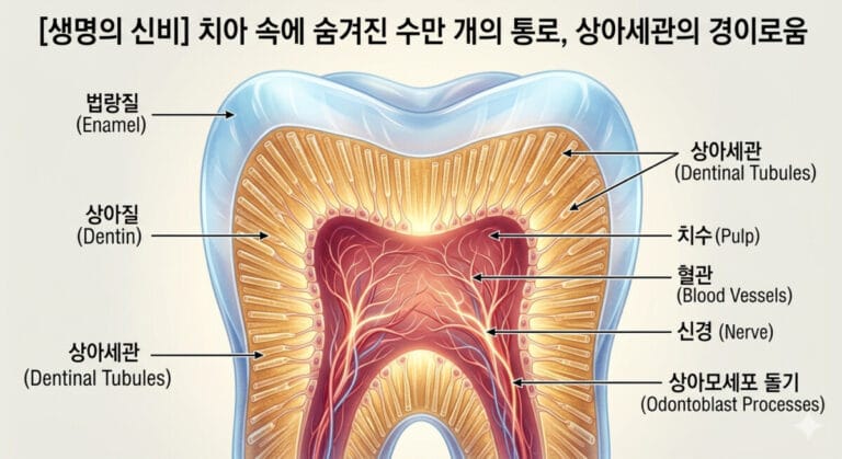 법랑질밑에 수백만개의 미세관으로 이루어진 상아세관이 존재한다